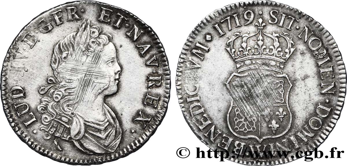 LOUIS XV DIT LE BIEN AIMÉ Demi-écu de Navarre 1719 Lille TTB/TTB+