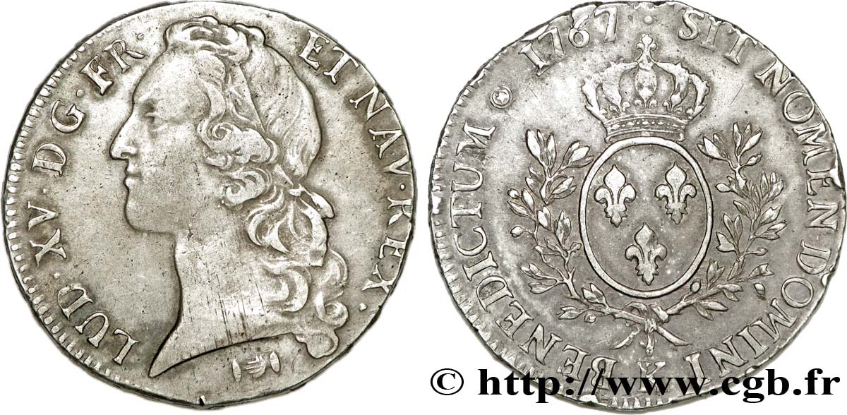 LOUIS XV DIT LE BIEN AIMÉ Écu aux branches d’olivier, tête ceinte d’un bandeau 1767 Bordeaux TTB