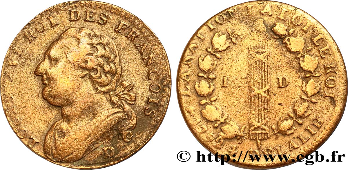 LOUIS XVI 12 deniers dit au faisceau , type FRANCOIS 1792 Lyon BC+