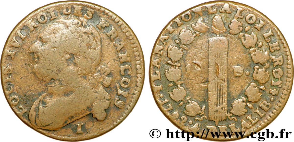 LOUIS XVI (MONARQUE CONSTITUTIONNEL) 12 deniers dit au faisceau , type FRANCOIS 1792 Limoges TB
