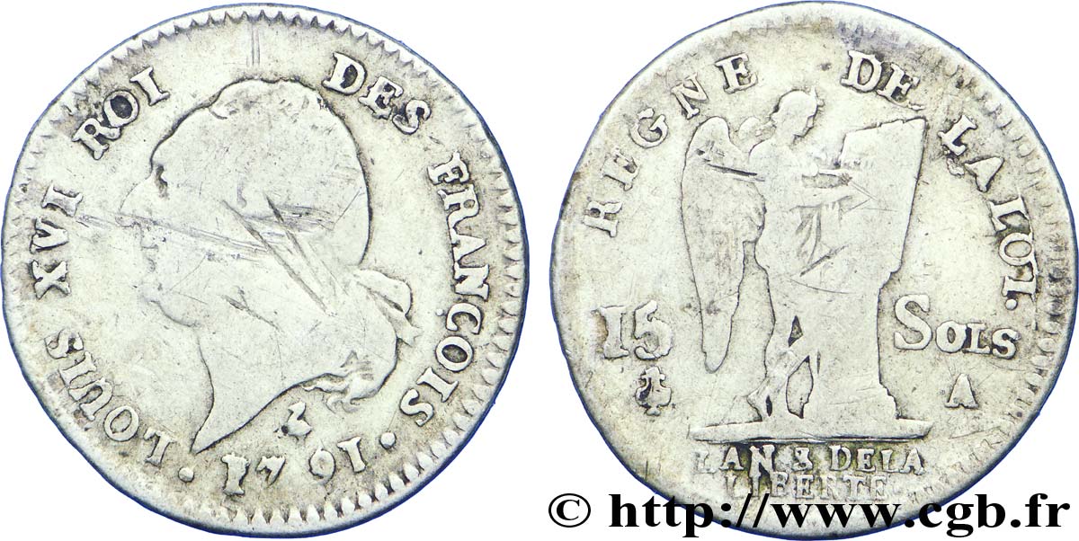 LOUIS XVI (MONARQUE CONSTITUTIONNEL) 15 sols dit au génie , type FRANÇOIS 1791 Paris B