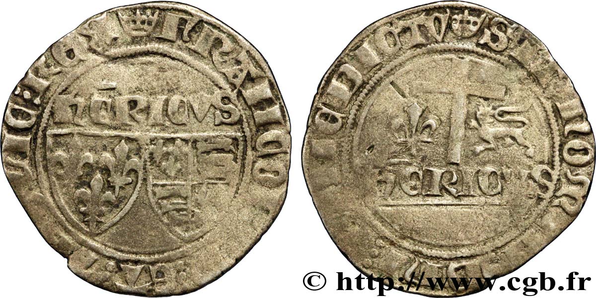 HENRY VI DE LANCASTRE - ROI DE FRANCE (1422-1453) - ROI D ANGLETERRE (1422-1461) et (1470-1471) Blanc aux écus n.d. Paris TB