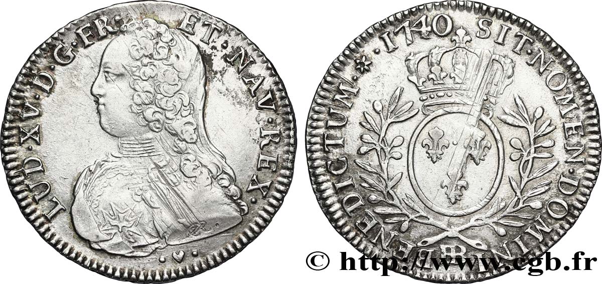 LOUIS XV DIT LE BIEN AIMÉ Demi-écu aux branches d olivier, buste habillé 1740 Strasbourg TTB+