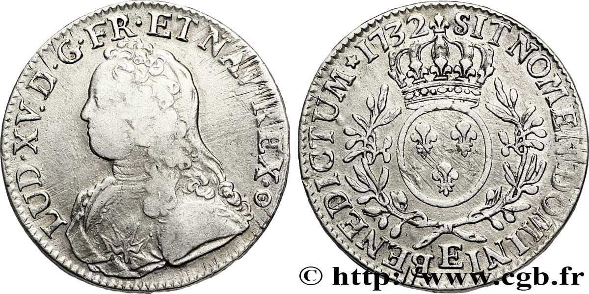 LOUIS XV DIT LE BIEN AIMÉ Écu aux branches d olivier, buste habillé 1732 Tours TB+/TTB
