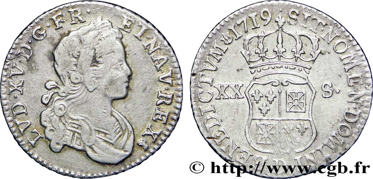 LOUIS XV DIT LE BIEN AIMÉ XX sols de Navarre 1719 Lyon TTB