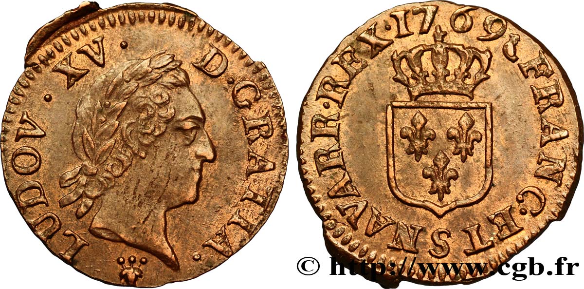 LOUIS XV DIT LE BIEN AIMÉ Liard dit “à la vieille tête” 1769 Reims SUP+