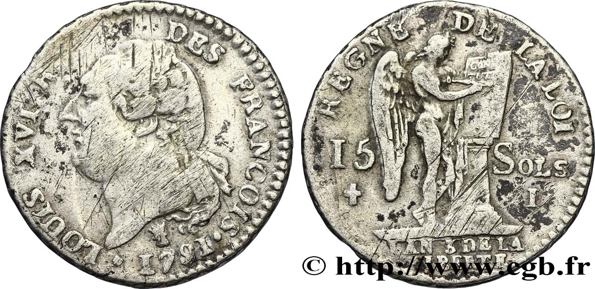 LOUIS XVI (MONARQUE CONSTITUTIONNEL) 15 sols dit au génie , type FRANCOIS 1791 Limoges TB