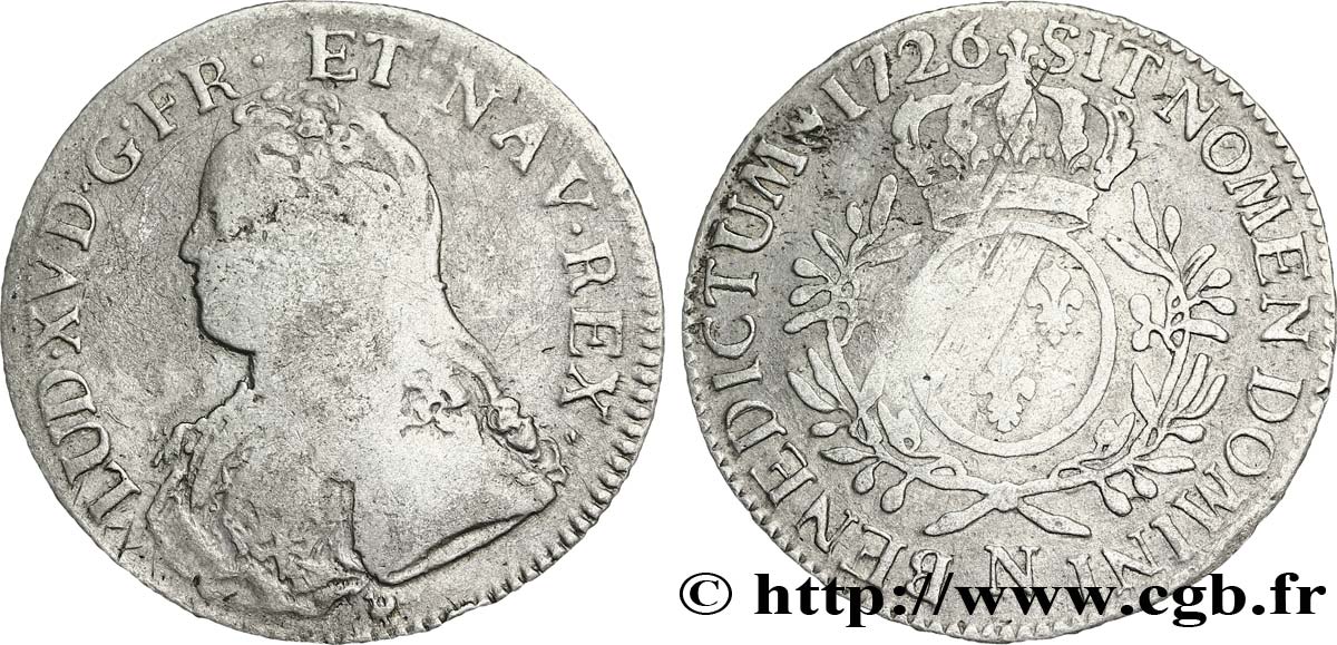 LOUIS XV DIT LE BIEN AIMÉ Écu aux branches d olivier, buste habillé 1726 Montpellier TB