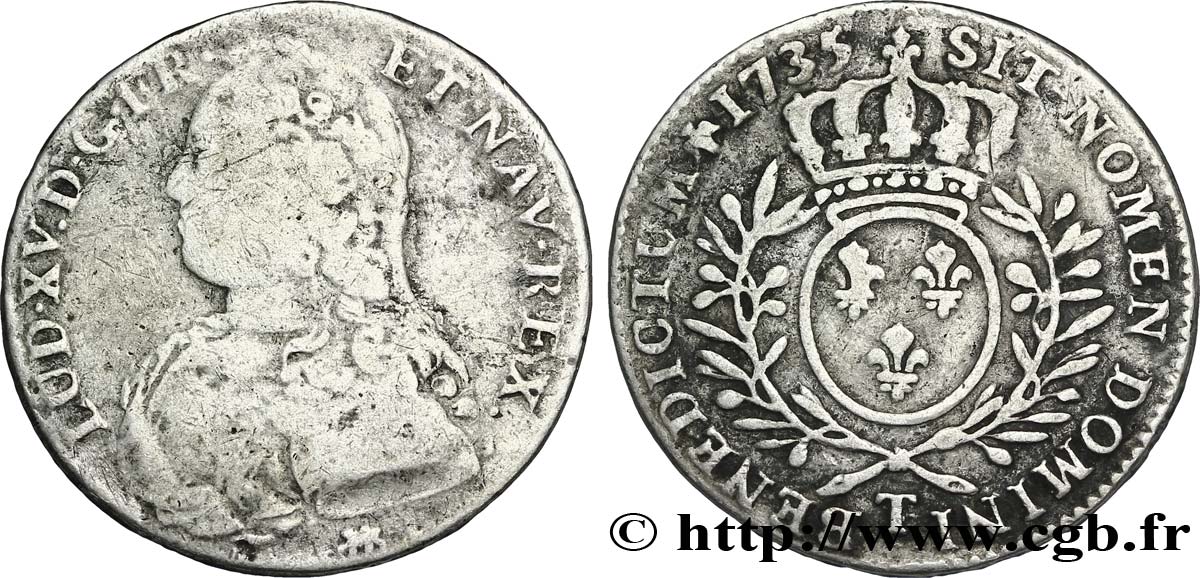 LOUIS XV DIT LE BIEN AIMÉ Demi-écu aux branches d olivier, buste habillé 1735 Nantes TB+