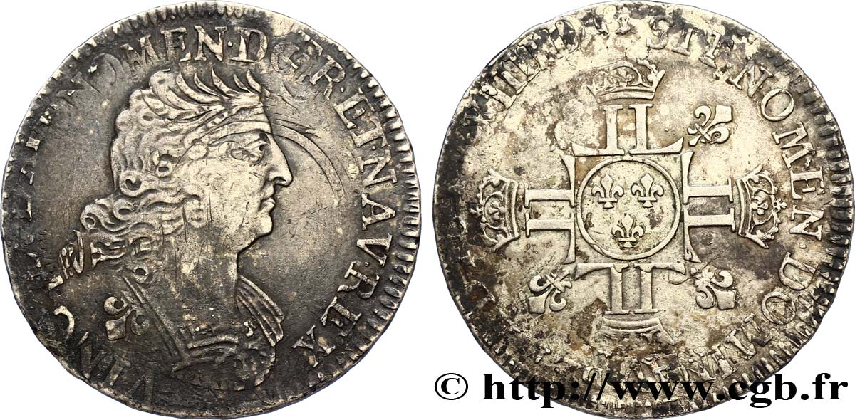 LOUIS XIV LE GRAND OU LE ROI SOLEIL Demi-écu aux huit L n.d. Atelier indéterminé TB+