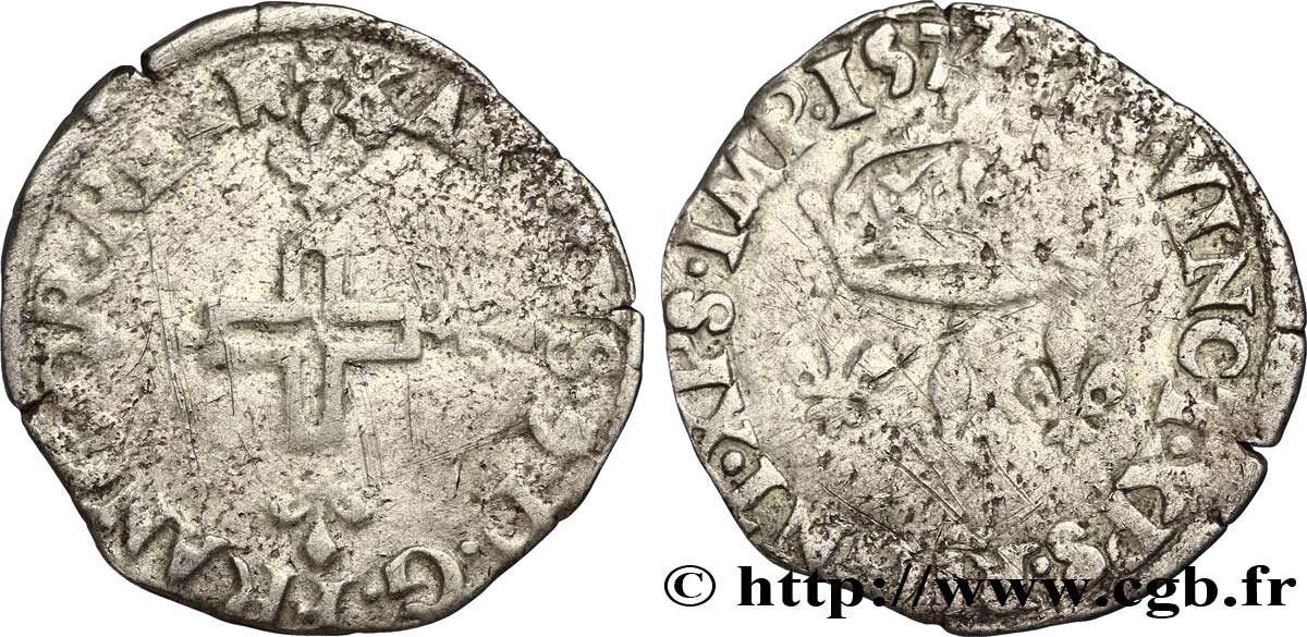 CHARLES IX Double sol parisis, 2e type 1572 Bayonne TB+