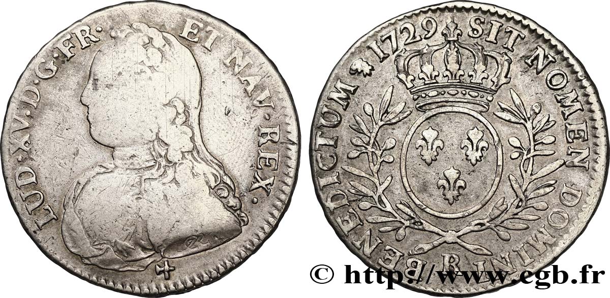 LOUIS XV DIT LE BIEN AIMÉ Demi-écu aux branches d olivier, buste habillé 1729 Orléans TB