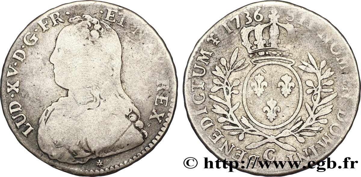 LOUIS XV DIT LE BIEN AIMÉ Demi-écu aux branches d olivier, buste habillé 1736 Caen TB