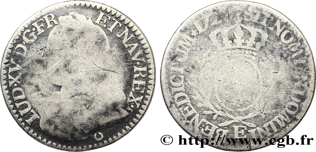 LOUIS XV DIT LE BIEN AIMÉ Cinquième d écu aux branches d olivier, buste habillé 1728 Tours B