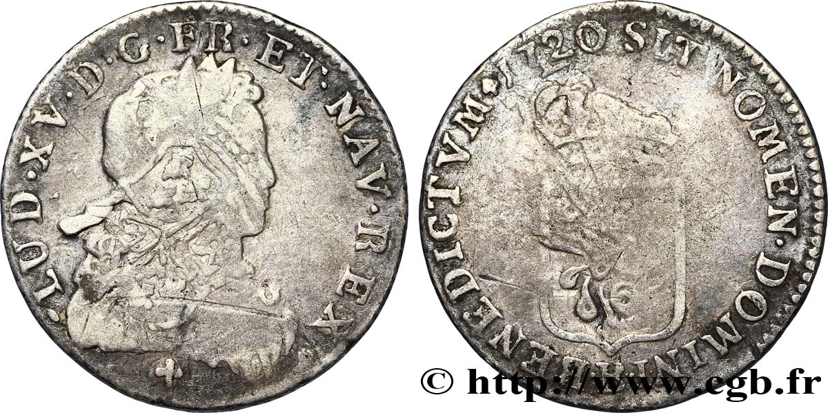 LOUIS XV DIT LE BIEN AIMÉ Sixième d écu de France 1720 Rouen B+