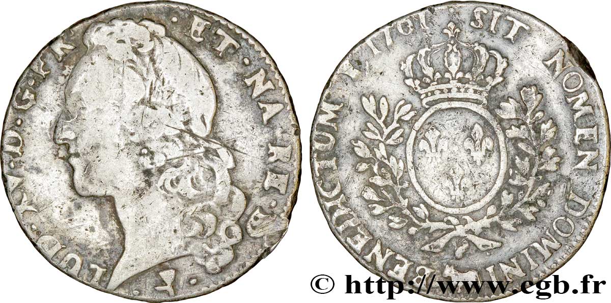 LOUIS XV DIT LE BIEN AIMÉ Demi-écu aux branches d’olivier, tête ceinte d’un bandeau 1761 Pau TB