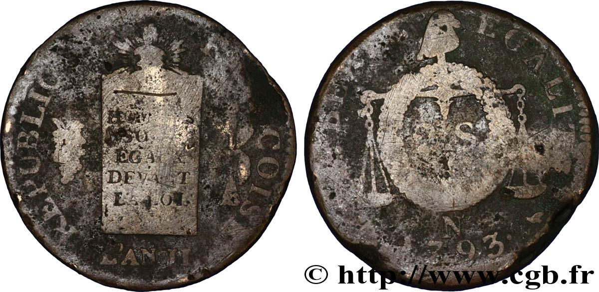 LA CONVENTION 2 sols dit à la table de loi 1793 Montpellier B