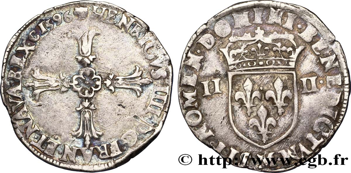 HENRY IV Quart d écu, croix feuillue de face 1596 Toulouse q.BB