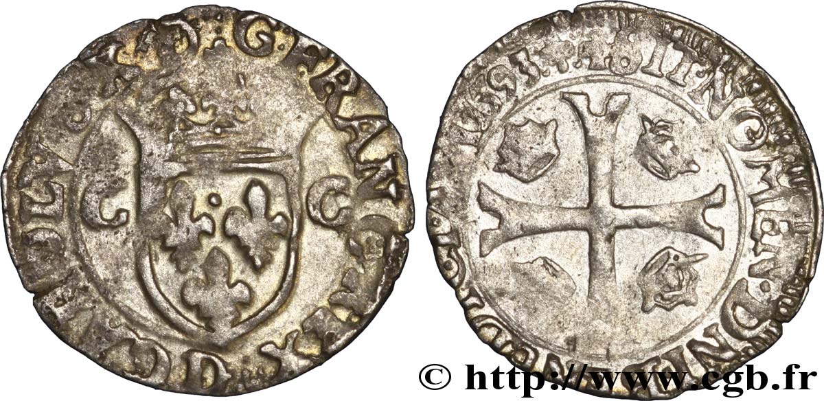 CHARLES X, CARDINAL DE BOURBON Douzain aux deux C, 1er type 1593 Lyon TTB
