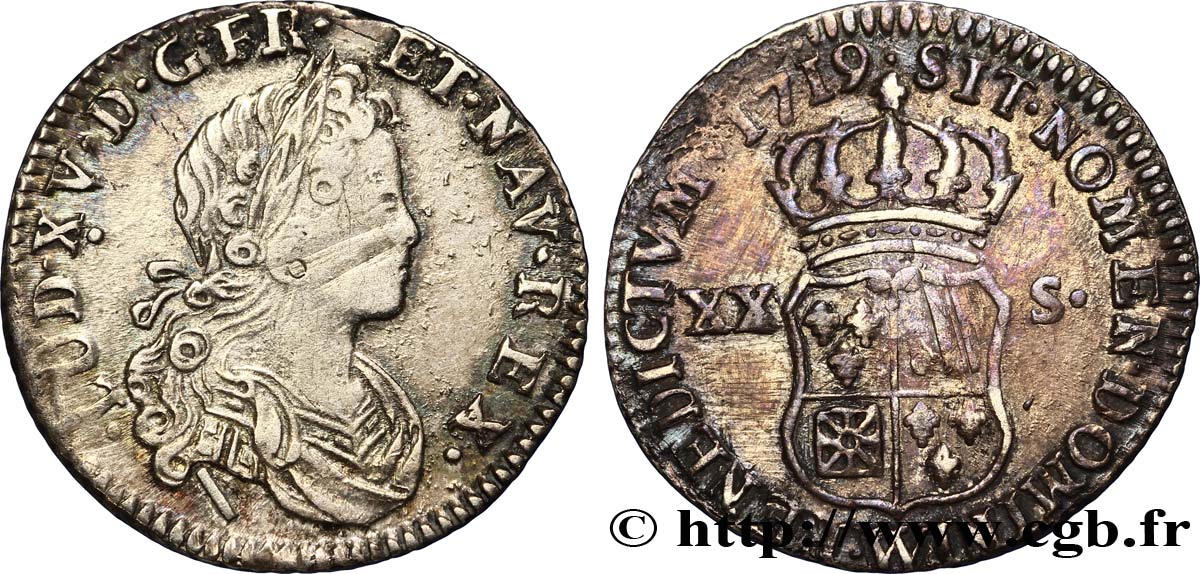LOUIS XV DIT LE BIEN AIMÉ XX sols de Navarre 1719 Lille TTB