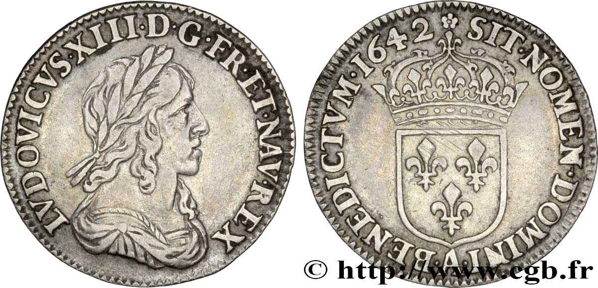 LOUIS XIII LE JUSTE Douzième d écu, buste drapé et cuirassé (2e buste de Jean Warin) 1642 Paris, Monnaie de Matignon TTB