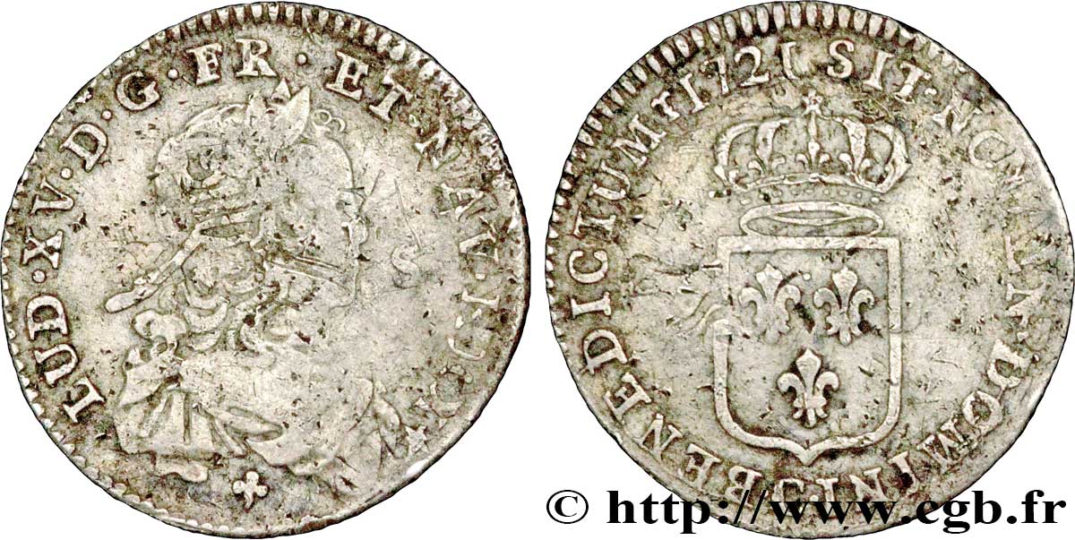 LOUIS XV DIT LE BIEN AIMÉ Sixième d écu de France 1721 Caen TB+