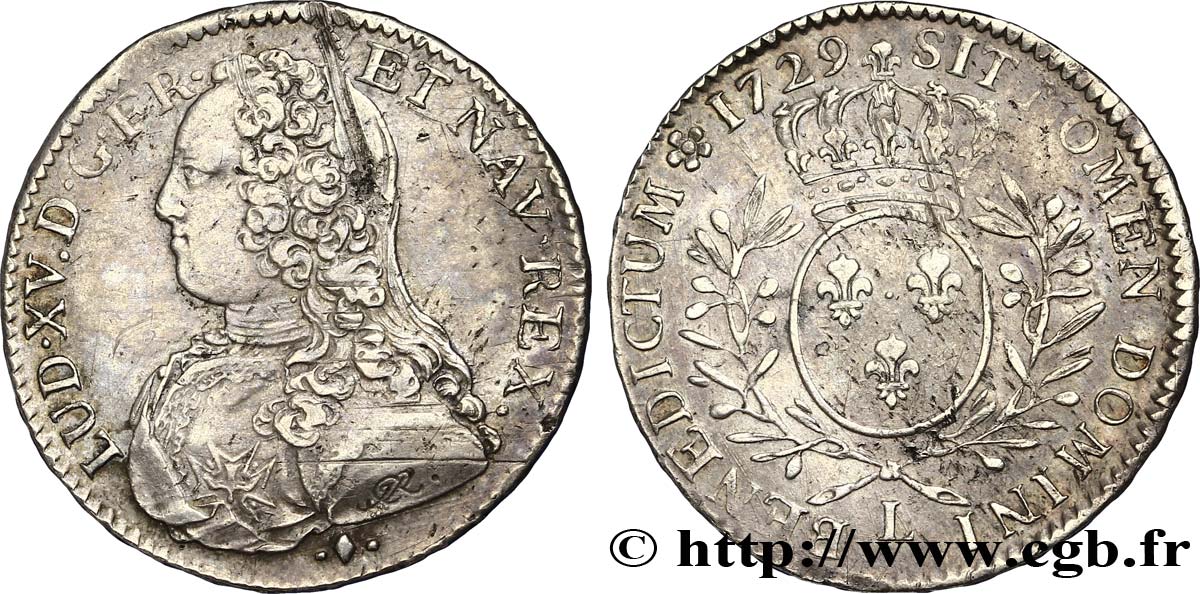 LOUIS XV DIT LE BIEN AIMÉ Demi-écu aux branches d olivier, buste habillé 1729 Bayonne TTB+