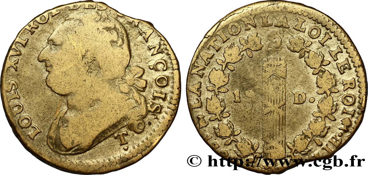 LOUIS XVI (MONARQUE CONSTITUTIONNEL) 12 deniers dit au faisceau , type FRANÇOIS 1792 Saumur B