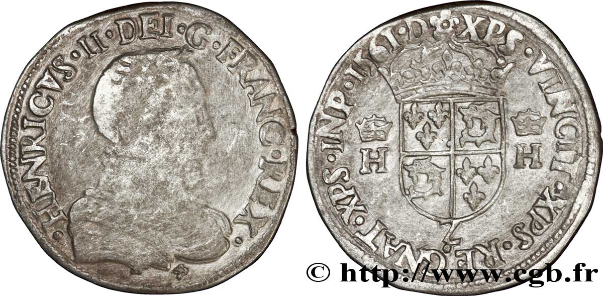 CHARLES IX. COINAGE AT THE NAME OF HENRY II Teston du Dauphiné à la tête nue 1561 Grenoble q.BB/BB