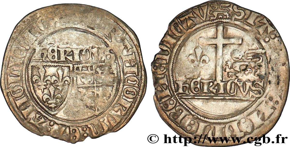 HENRY VI DE LANCASTRE - ROI DE FRANCE (1422-1453) - ROI D ANGLETERRE (1422-1461) et (1470-1471) Blanc aux écus n.d. Rouen TB+