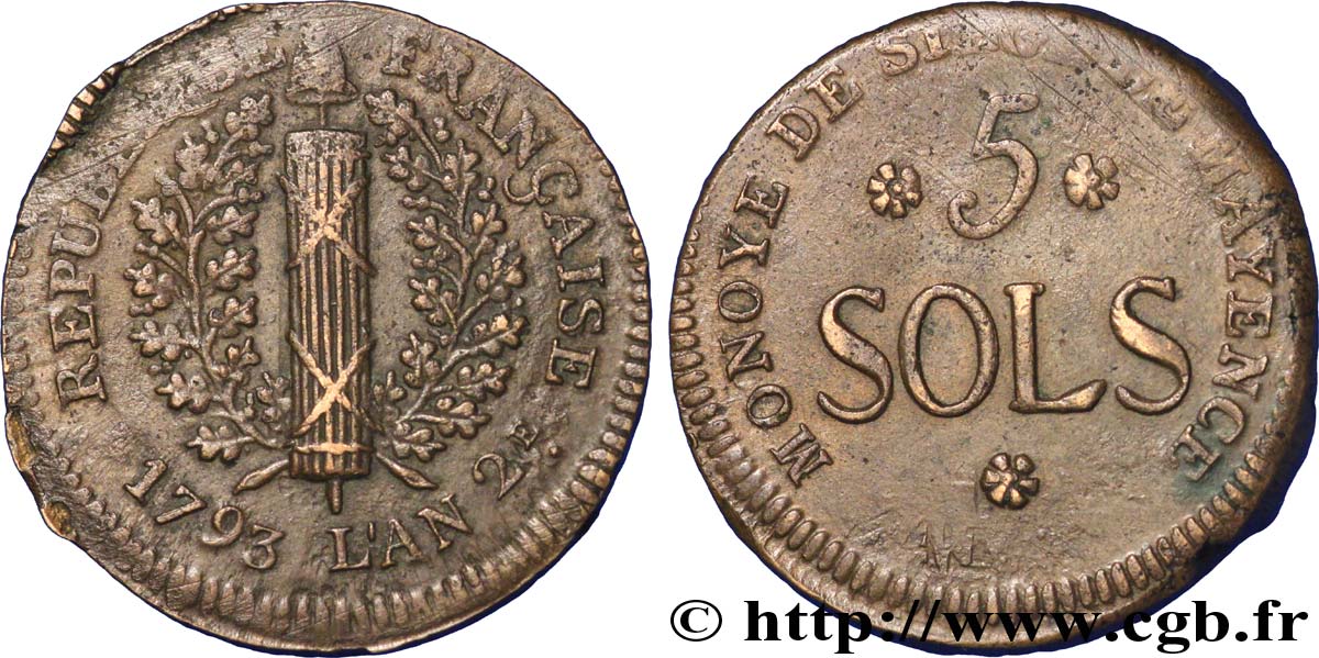 SIEGE OF MAINZ 5 sols 1793 Mayence XF