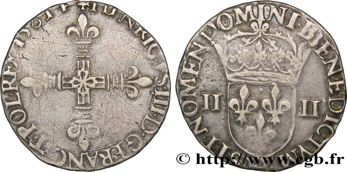HENRI III Quart d écu, croix de face 1581 La Rochelle TTB