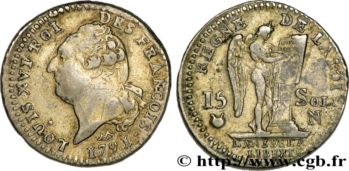 LOUIS XVI (MONARQUE CONSTITUTIONNEL) 15 sols dit au génie , type FRANÇOIS 1791 Montpellier TB+