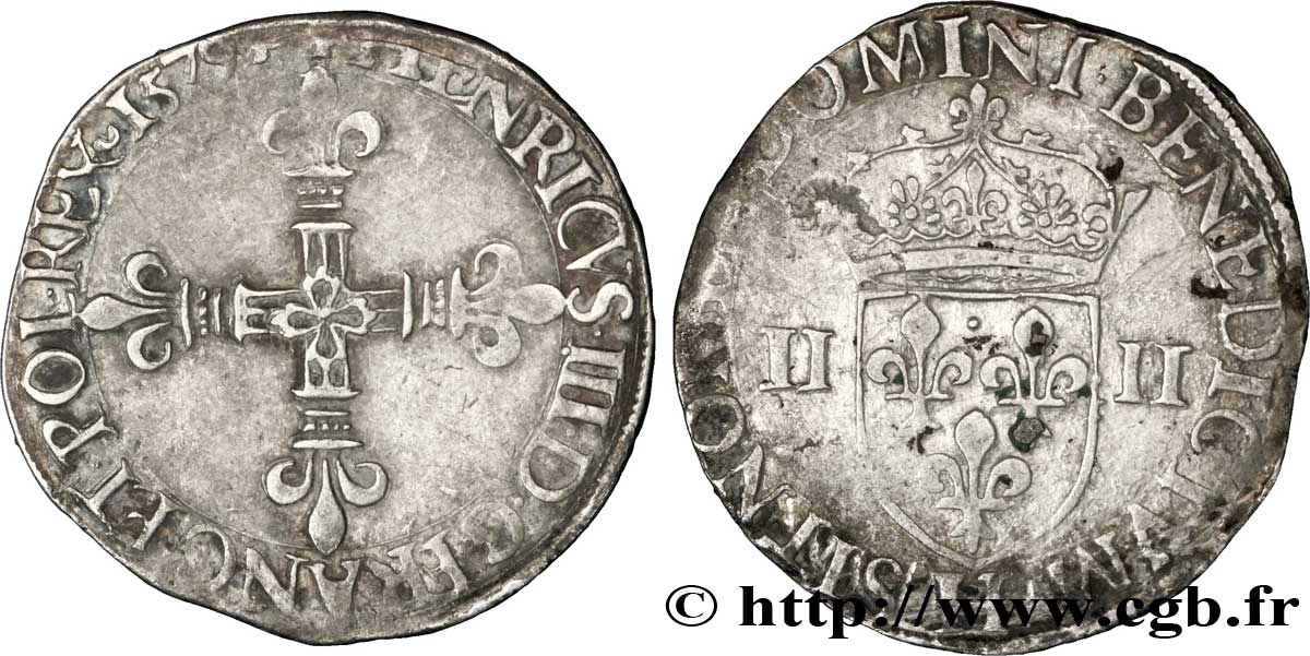 HENRY III Quart d écu, croix de face 1579 La Rochelle q.BB