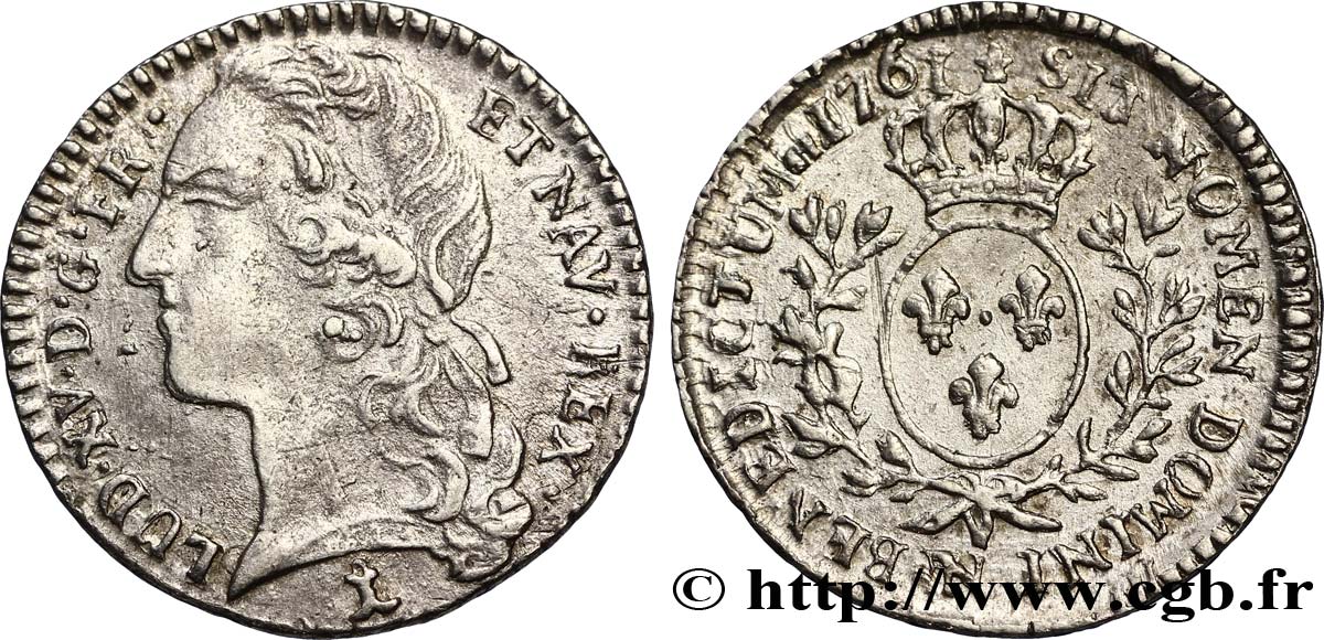 LOUIS XV DIT LE BIEN AIMÉ Dixième d écu aux branches d’olivier, tête ceinte d’un bandeau 1761 Montpellier TTB