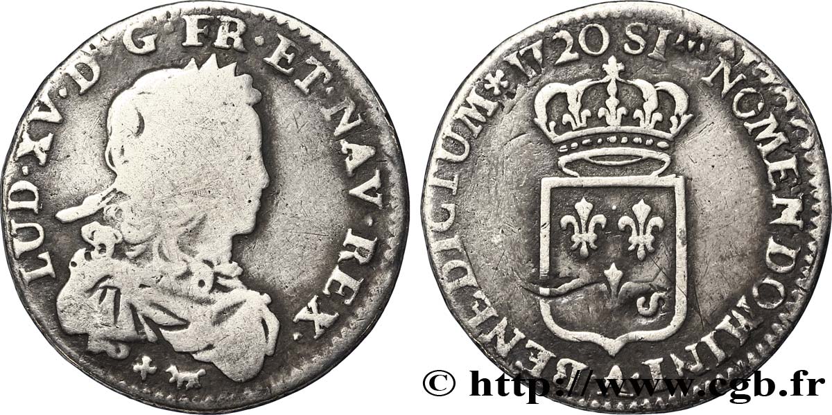 LOUIS XV DIT LE BIEN AIMÉ Sixième d écu de France 1720 Paris TB