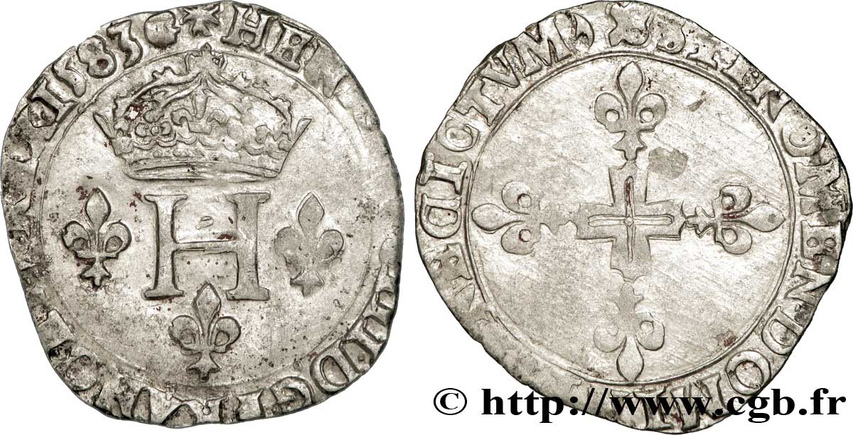 HENRY III Double sol parisis, 2e type 1583 Aix-en-Provence AU