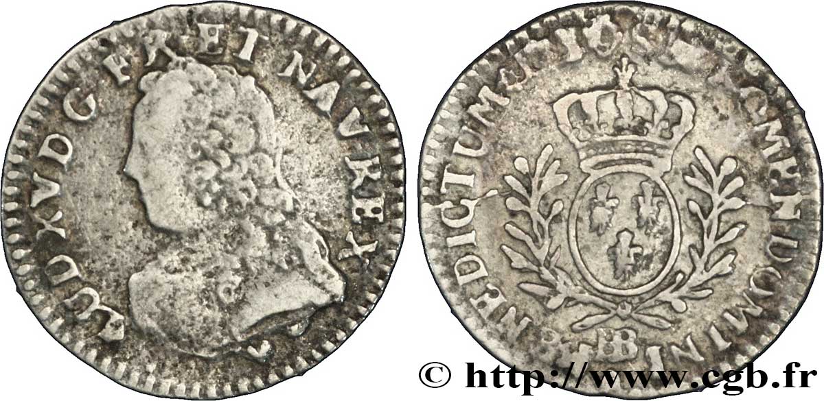 LOUIS XV DIT LE BIEN AIMÉ Vingtième d’écu aux branches d’olivier, buste habillé 1730 Strasbourg TB+