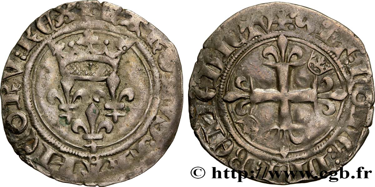 CHARLES, REGENCY - COINAGE WITH THE NAME OF CHARLES VI Gros dit  florette  n.d. Limoges SS