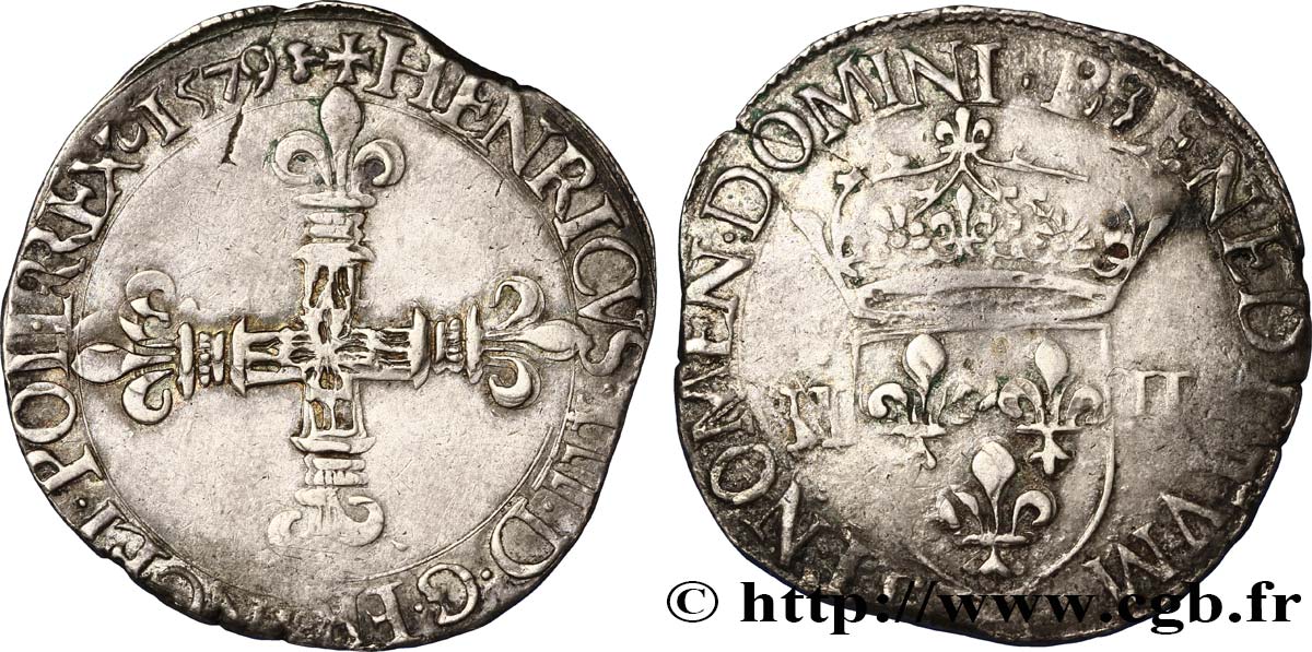 HENRI III Quart d écu, croix de face 1579 La Rochelle TTB