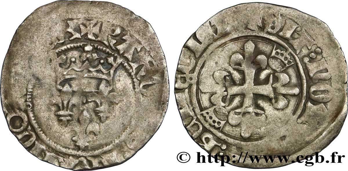 BURGUNDY - COINAGE IN THE NAME OF CHARLES VI  THE MAD  OR  THE BELOVED  Gros dit  florette  n.d. Troyes VF