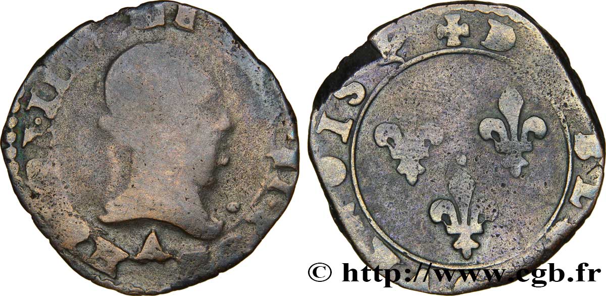 THE LEAGUE. COINAGE IN THE NAME OF HENRY III Double tournois n.d. Paris VG