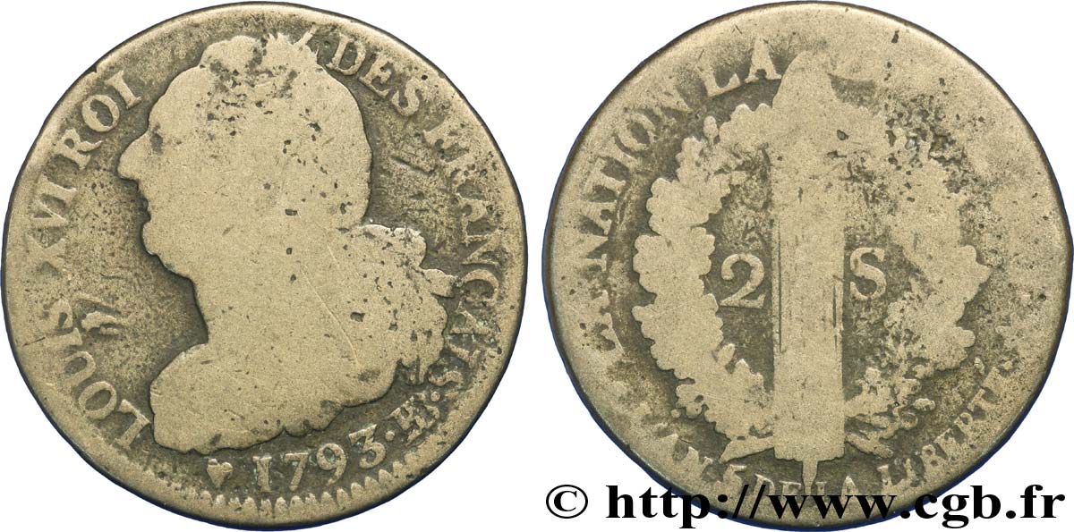 LA CONVENTION 2 sols dit au faisceau , type FRANÇAIS 1793 Strasbourg AB