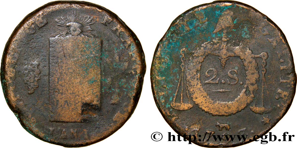 LA CONVENTION 2 sols dit à la table de loi 1793 Pau AB