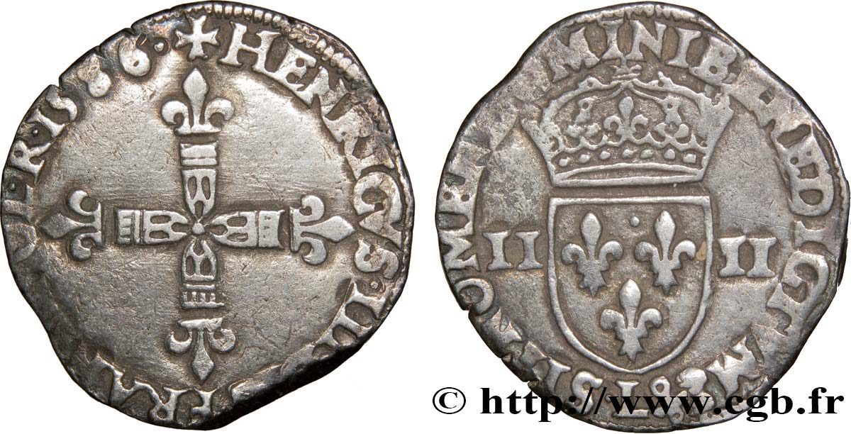 HENRI III Quart d écu, croix de face 1586 Bayonne TB+