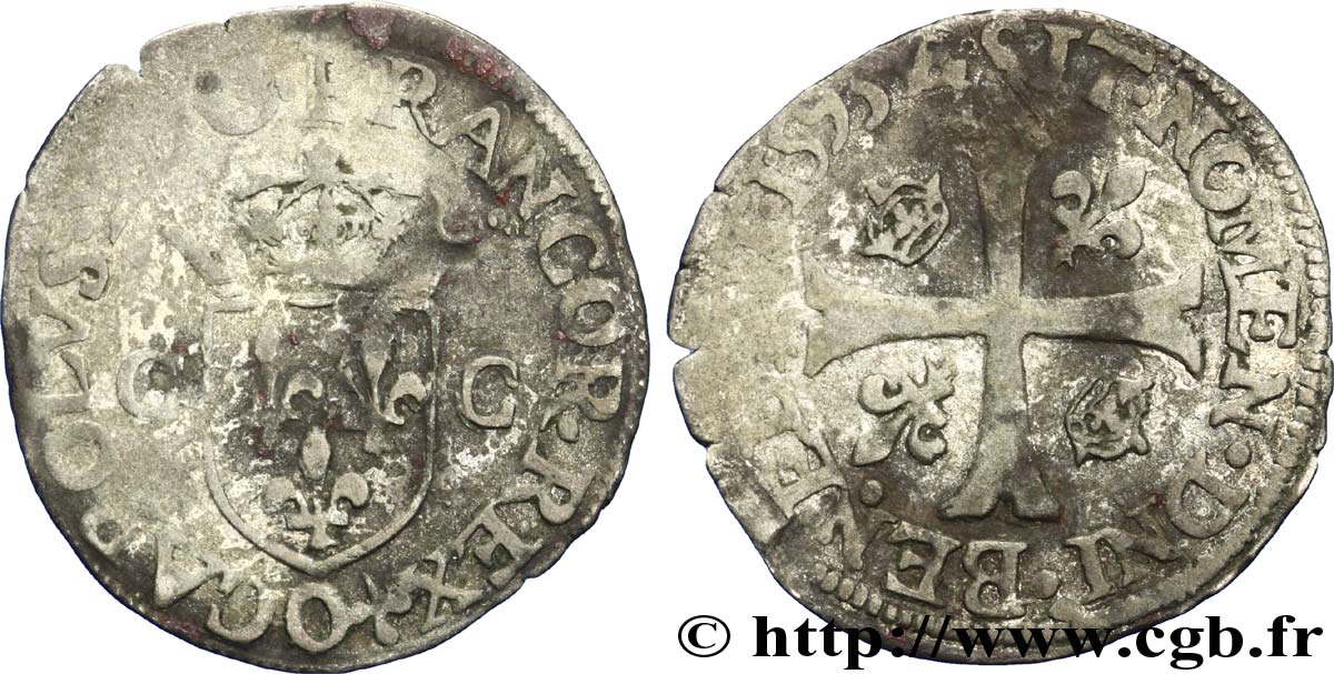 CHARLES X, CARDINAL DE BOURBON Douzain aux deux C, 2e type 1593 Riom TB