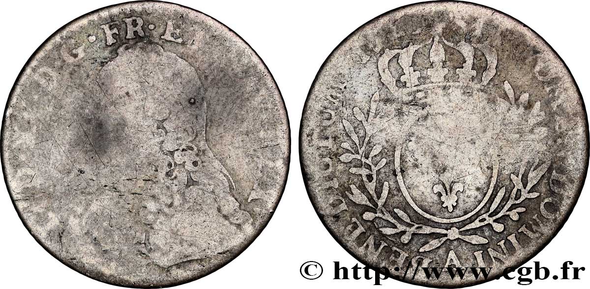 LOUIS XV DIT LE BIEN AIMÉ Dixième d’écu aux branches d’olivier, buste habillé 1732 Paris AB