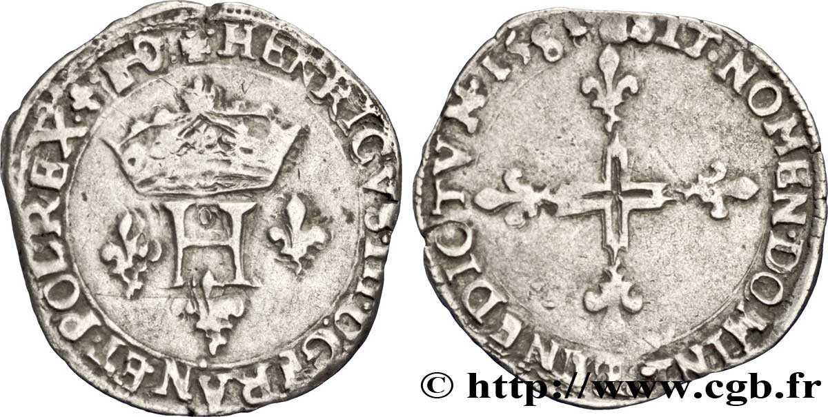 HENRI III Double sol parisis, 2e type 1581 Dijon TTB
