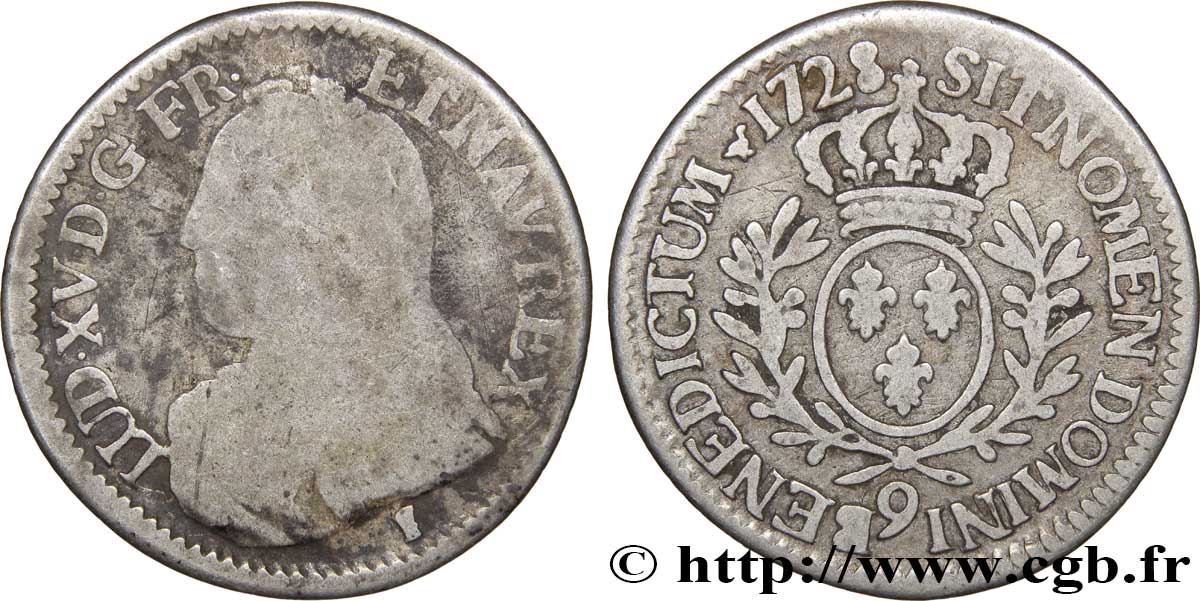 LOUIS XV DIT LE BIEN AIMÉ Cinquième d écu aux branches d olivier, buste habillé 1728 Rennes B+/TB