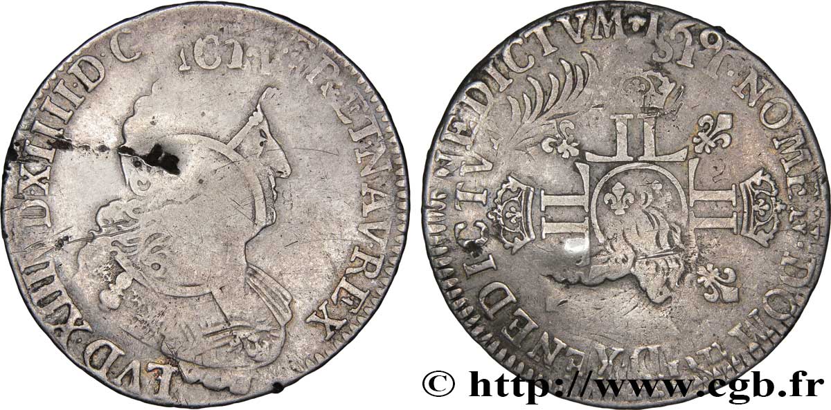 LOUIS XIV LE GRAND OU LE ROI SOLEIL Demi-écu aux huit L n.d. Atelier indéterminé TB/TTB